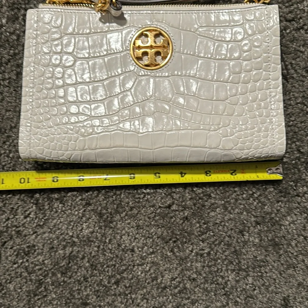 Tory Burch White Croc-Embossed Leather Crossbody with Gold Logo